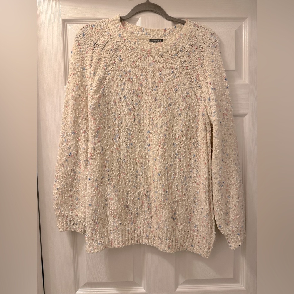 Women's Cream Speckled Pink and Blue Sweater